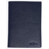 ac&co / altınyıldız classics men`s special gift boxed navy blue faux leather handmade passport holde