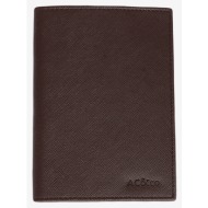 ac&co / altınyıldız classics men`s brown special gift boxed faux leather handmade passport holder