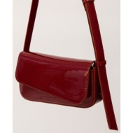 madamra claret red patent leather women`s asymmetrical cut shoulder bag