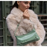 madamra mint patent leather women`s patent leather baguette bag