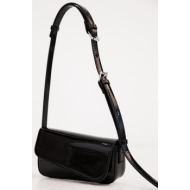 madamra black patent leather women`s asymmetric cut cuff bag