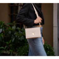 madamra women`s cream gold detailed thick strap shoulder bag