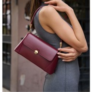 madamra burgundy women`s retro front flip leather look shoulder bag