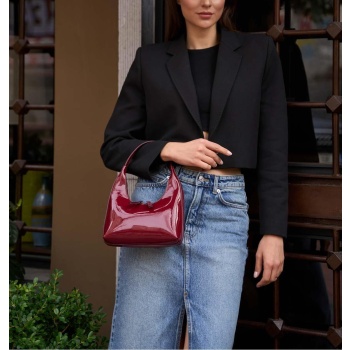 madamra burgundy patent leather women`s double zippered σε προσφορά