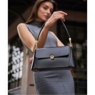 madamra women`s black retro front clamshell leather look shoulder bag