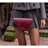 madamra burgundy patent leather women`s aca crossbody asymmetric bag