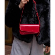 madamra red patent leather women`s mia asymmetric cut handbag