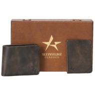 altinyildiz classics men`s black handmade 100% leather wallet - card holder set