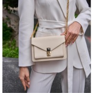 madamra cream women`s accessory clip detail crossbody bag