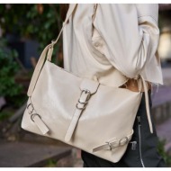 madamra cream patent leather women`s belt cornered patent leather shoulder bag