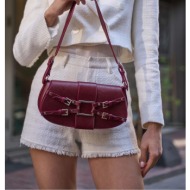 madamra burgundy women`s belt accessory detailed hand and shoulder bag