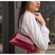 madamra burgundy patent leather women`s alba simple design clamshell handbag -