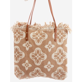 patterned large woven beach bag brown sadhara σε προσφορά