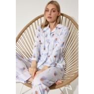 happiness i̇stanbul women`s lilac patterned shirt-pants knitted pajama set