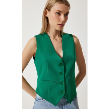 happiness i̇stanbul women`s green fitted short woven vest σε προσφορά