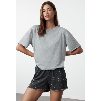 trendyol gray melange cotton galaxy patterned knitted σε προσφορά