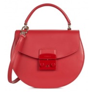 furla handbag - metropolis s top handle round - vitello new calf red