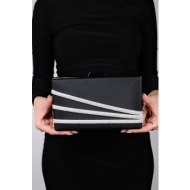 luvishoes debon black satin silver stripe stone women`s evening dress bag