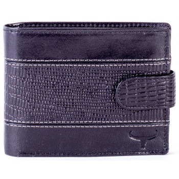 black leather wallet with an embossed module