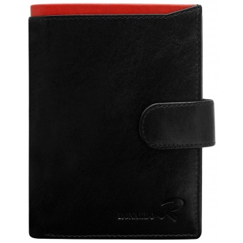 men´s black leather fastened wallet with a red module