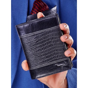 black leather wallet with an embossed insert