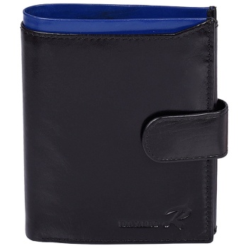 leather fastened men´s wallet black with a blue module