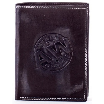 black leather wallet with circular embossing