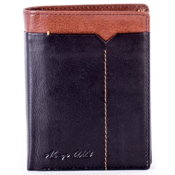 men´s black leather wallet with brown finish