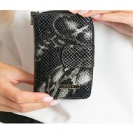 patterned black leather wallet for women