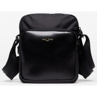 fred perry nylon twill leather side bag black/ gold