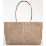 τσάντα calvin klein emblem aop embossed suede tote beige universal