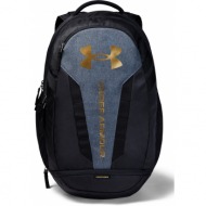 under armour hustle 5.0 backpack black medium heather/ metallic gold luster