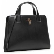 γυναικεία τσάντα χειρός ώμου tommy hilfiger chain satchel aw0aw11333 bds μαύρο