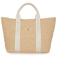 γυναικεία τσάντα ώμου tommy hilfiger aw0aw17196 aa8 μπεζ ψάθα