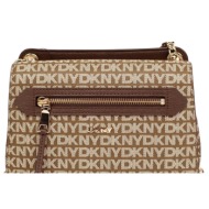 γυναικεία τσάντα ώμου dkny bryant r5335m02-n42 καφέ logo
