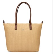 γυναικεία τσάντα ώμου tommy hilfiger raffia aw0aw18528-0f4 beige