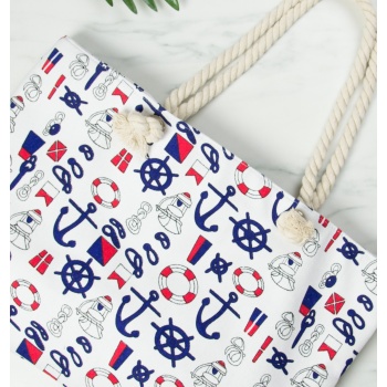 γυναικεία λευκή τσάντα θαλάσσης τετράγωνη με άγκυρες 3045 σε προσφορά