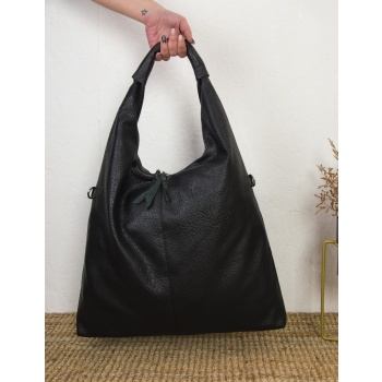 γυναικεία μαύρη τσάντα ώμου δερματίνη με διχρωμία pb581 σε προσφορά