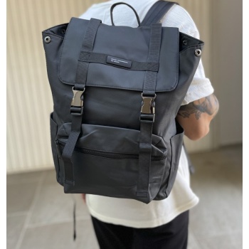 ανδρικό μαύρο αδιάβροχο σακίδιο με καπάκι 7005a