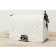 γυναικείo λευκό καπιτονέ τσαντάκι ανθρακί αλυσίδα p68591w