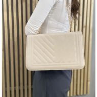 γυναικεία καπιτονέ τσάντα ώμου μπεζ δερματίνη p8469