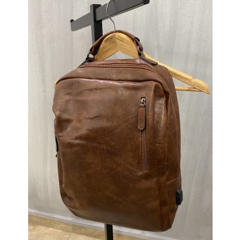 ανδρικό καφέ σακίδιο πλάτης με εξωτερικές τσέπες pb0930