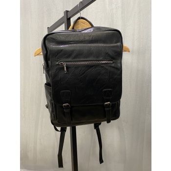 ανδρικο μαύρο back pack δερματίνη με εξωτερική τσέπη