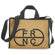 frnc francesco τσάντα γυναικεία ώμου 8041 ββ μαύρο-μπέζ ψάθα