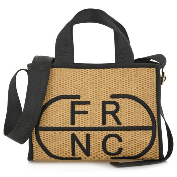frnc francesco τσάντα γυναικεία ώμου 8040 ββ μαύρο-μπέζ ψάθα