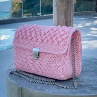 πλεκτή τσάντα ώμου-χιαστί 100% βαμβάκι `holly pink`