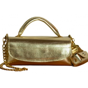 δερμάτινη γυναικεία τσάντα χιαστί-ωμου ` lady gun` χρυσό