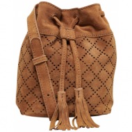 only τσάντα πουγκί `isabell` καφέ εξωτερικό υλικό:δέρμα,εσωτερικό υλικό:ύφασμα