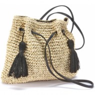 lascana τσάντα παραλίας μπεζ / σκούρο καφέ υλικό:άχυρο