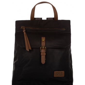 μαύρο backpack με κούμπωμα ζωνάκι στην μπροστινή θήκη